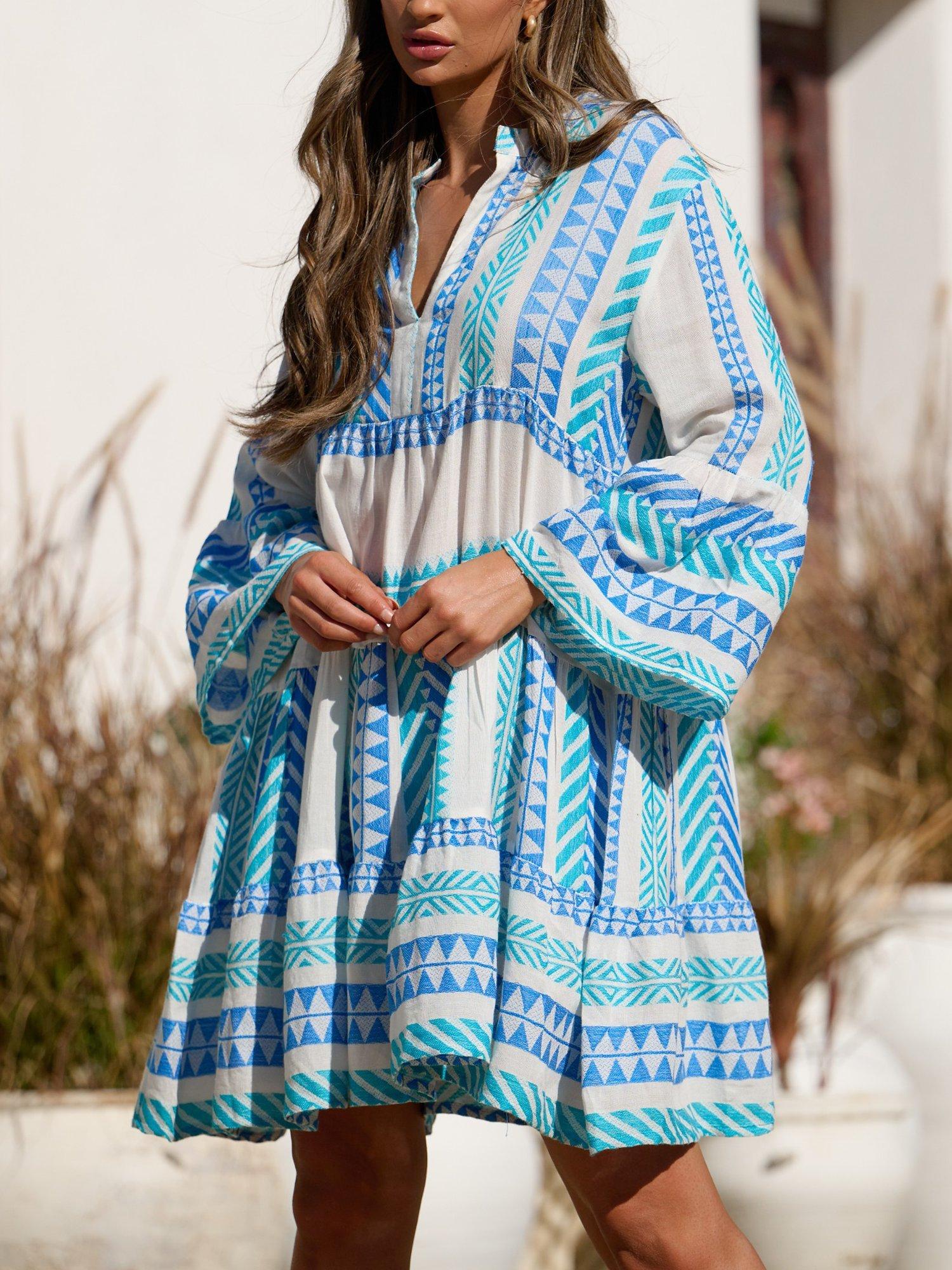 South Beach Jacquard Tiered Mini Dress, Blue Sky, 8