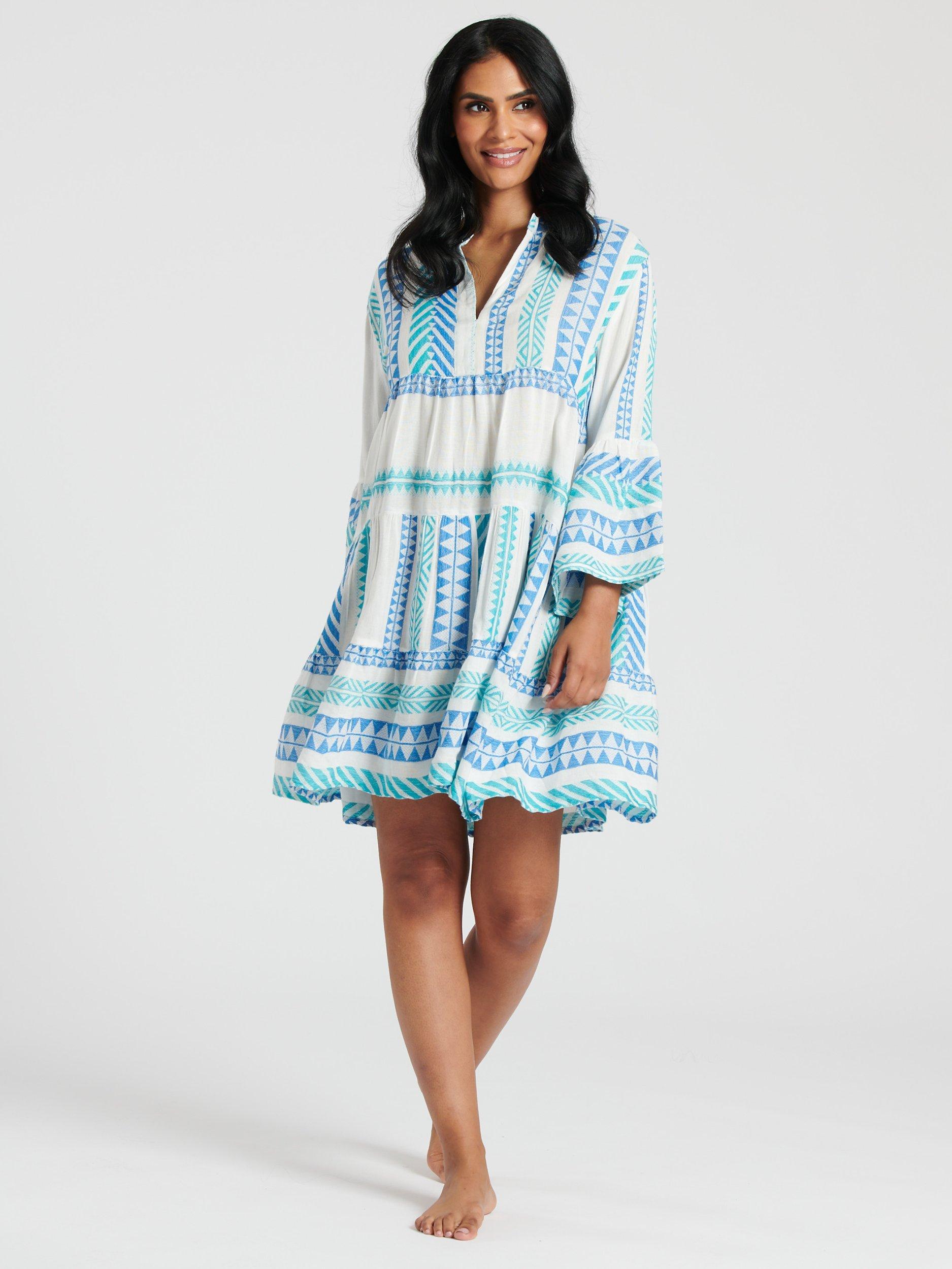 South Beach Jacquard Tiered Mini Dress, Blue Sky, 8