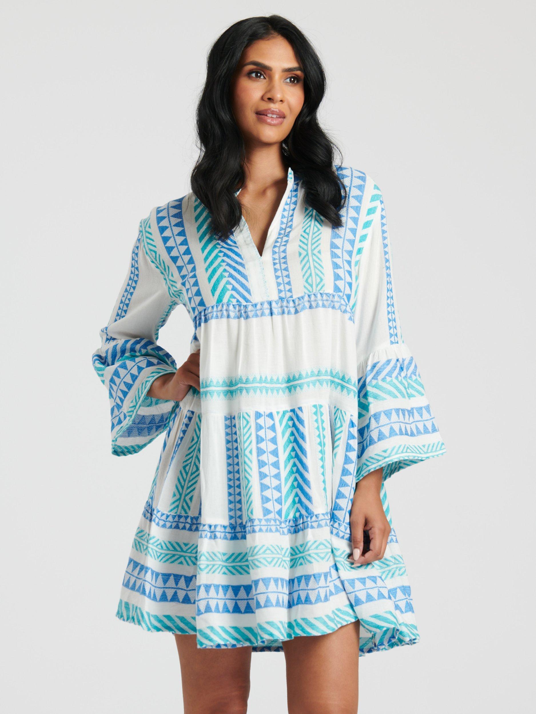 South Beach Jacquard Tiered Mini Dress, Blue Sky, 8