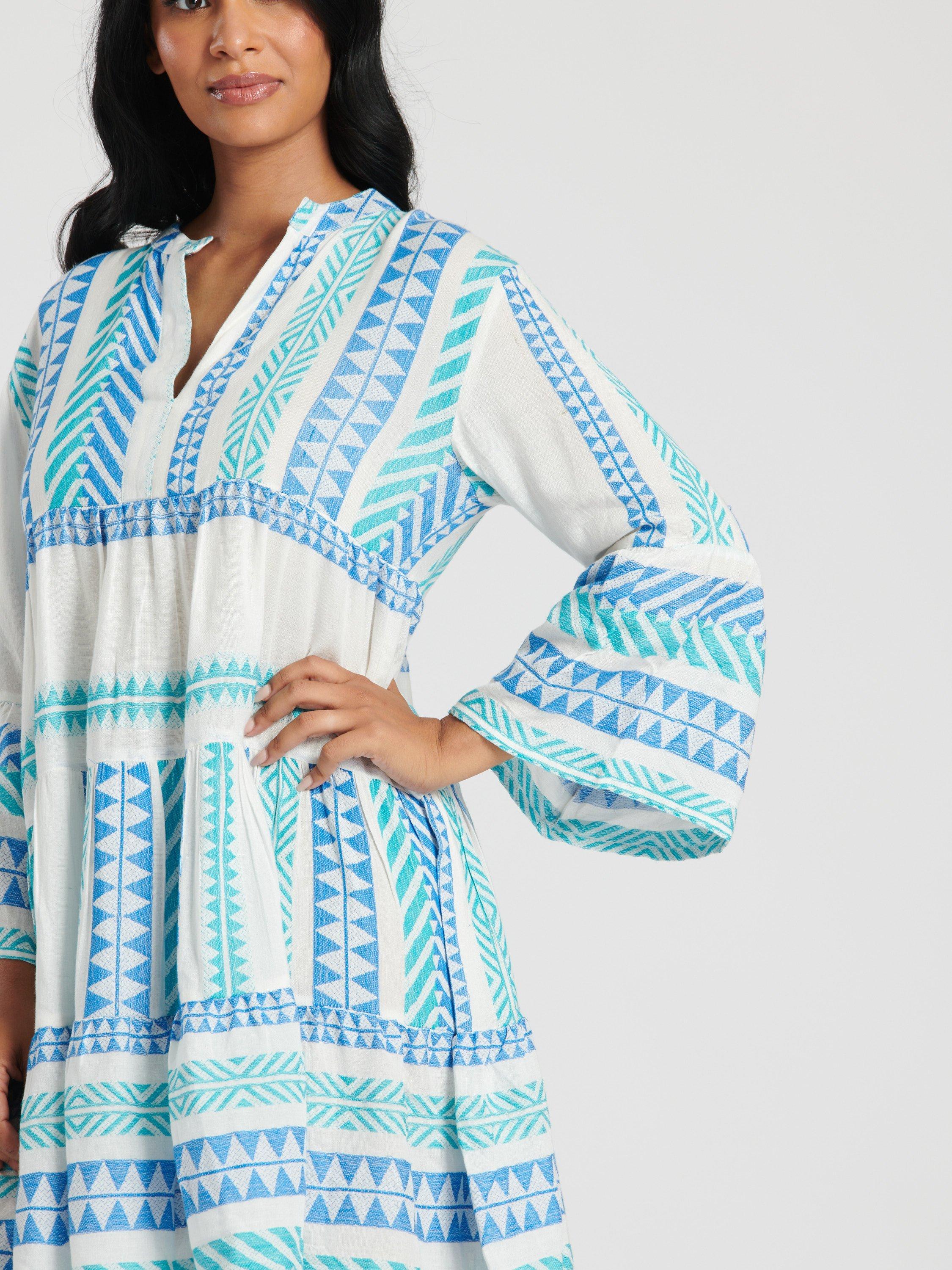 South Beach Jacquard Tiered Mini Dress, Blue Sky, 8