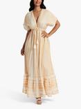 South Beach Metallic Jacquard V-Neck Maxi Dress, Gold/White