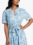 South Beach Floral Print Tie Waist Midi Shirt Dress, Blue/White