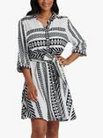 South Beach Jacquard Tie Waist Mini Dress, Black/White