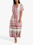 South Beach Jacquard Tie Waist Maxi Dress, Red Wine/White