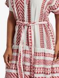 South Beach Jacquard Tie Waist Maxi Dress, Red Wine/White, Red Wine/White