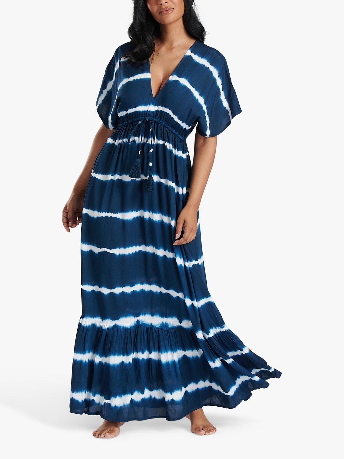 South Beach V-Neck Tie Dye Maxi Dress, Navy/White