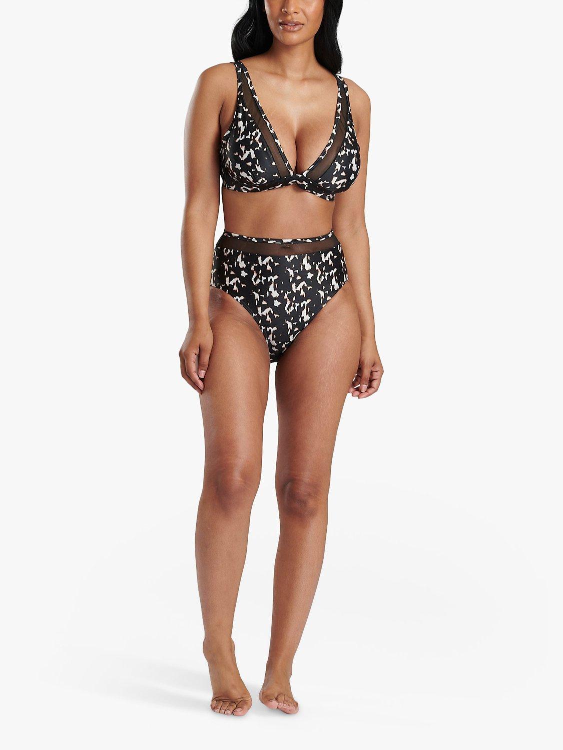 Product image 1 of 6, which shows South Beach Animal Print Mesh Panel High Waist Bikini Briefs, Brown/Multi, 8
