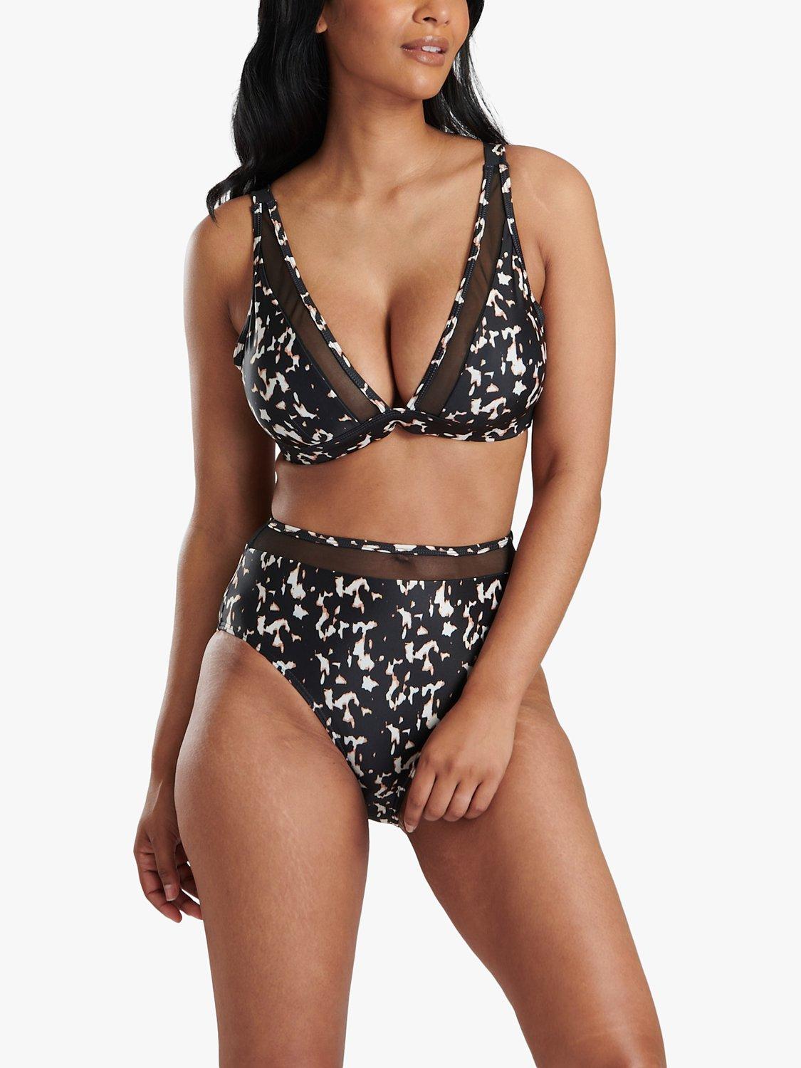 Product image 2 of 6, which shows South Beach Animal Print Mesh Panel High Waist Bikini Briefs, Brown/Multi, 8