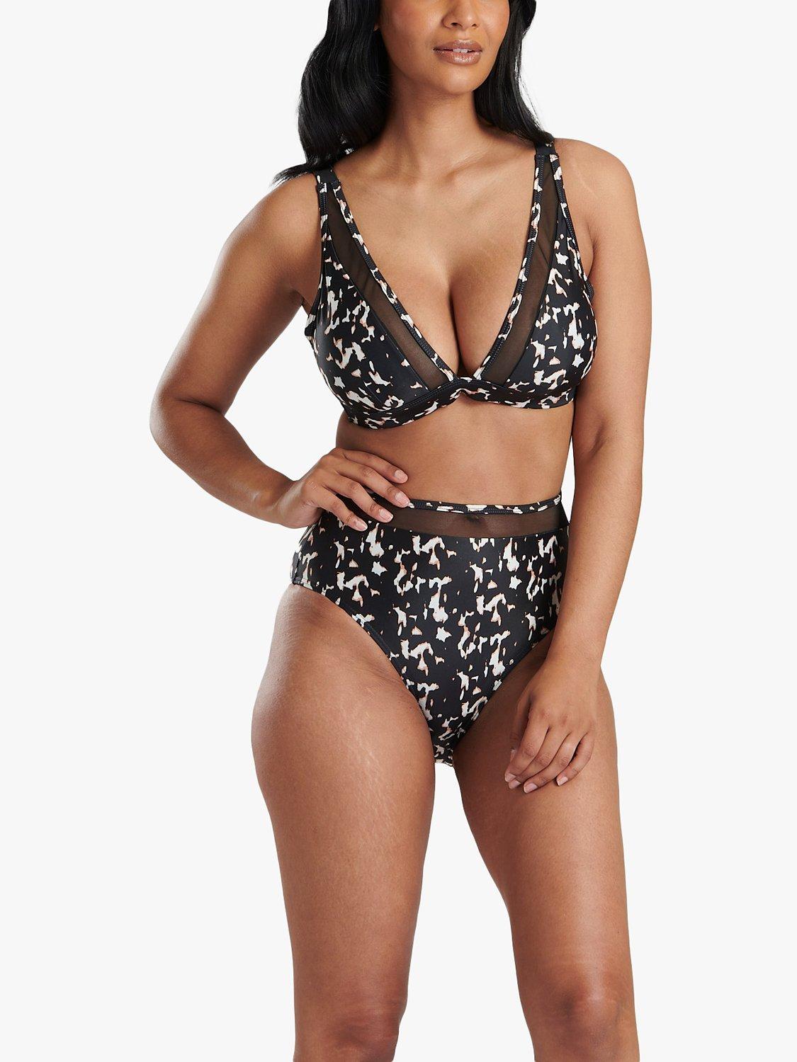 Product image 4 of 6, which shows South Beach Animal Print Mesh Panel High Waist Bikini Briefs, Brown/Multi, 8