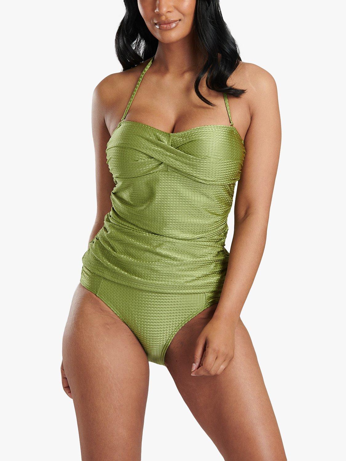 South Beach Bandeau Tummy Control Tankini Brief, Olive, 10