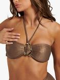 South Beach Reptile Print Halterneck Bandeau Bikini Top, Bronze