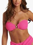 South Beach Wave Crinkle Strapless Bandeau Bikini Top, Fuchsia