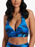 South Beach Printed Twisted Cup Halterneck Bikini Top, Blue/Multi