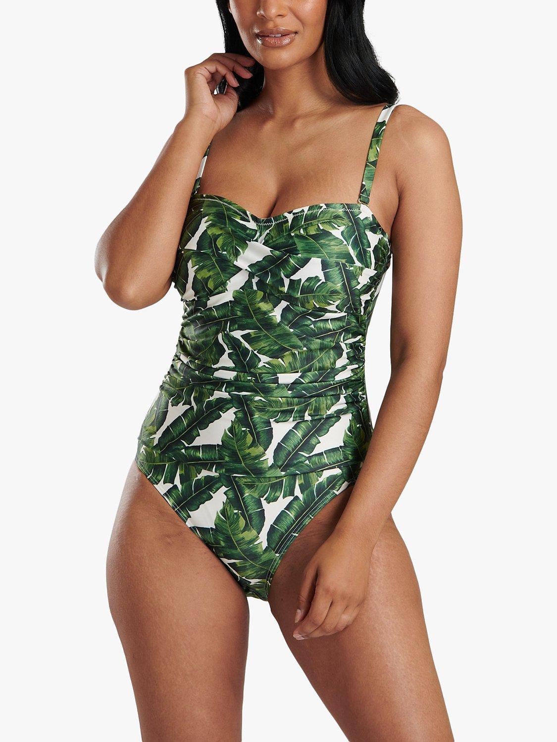 Product image 2 of 8, which shows South Beach Leaf Print Twist Top Swimsuit, Green/Multi, 14