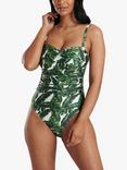 South Beach Leaf Print Twist Top Swimsuit, Green/Multi, Green/Multi