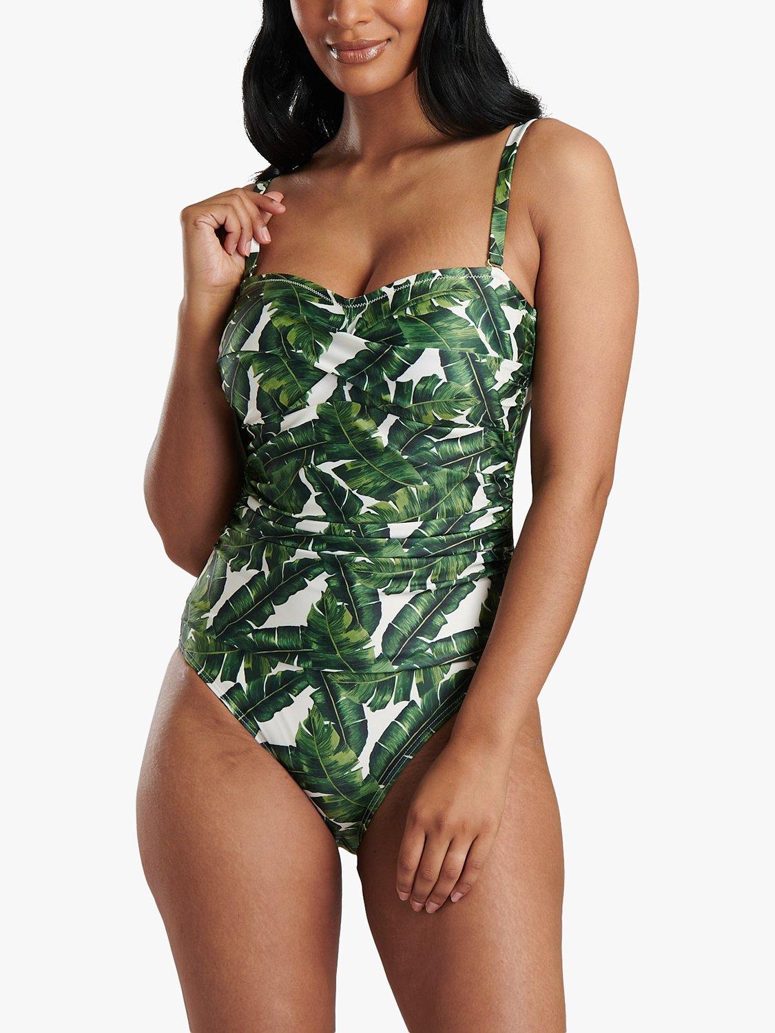 Product image 3 of 8, which shows South Beach Leaf Print Twist Top Swimsuit, Green/Multi, 14