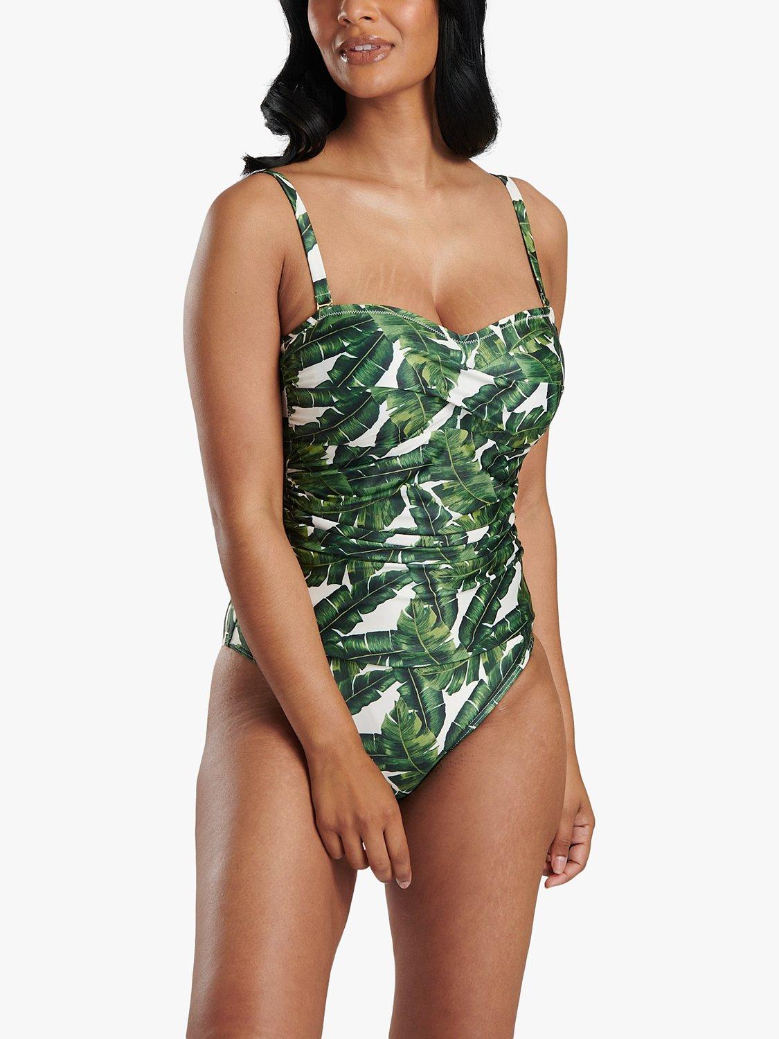 Product image 5 of 8, which shows South Beach Leaf Print Twist Top Swimsuit, Green/Multi, 14