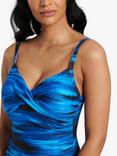 South Beach Printed Cross Over Tummy Control Swimsuit, Blue