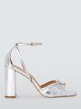 John Lewis Mabel Leather U-Trim Dressy Block Heel Sandals, Silver