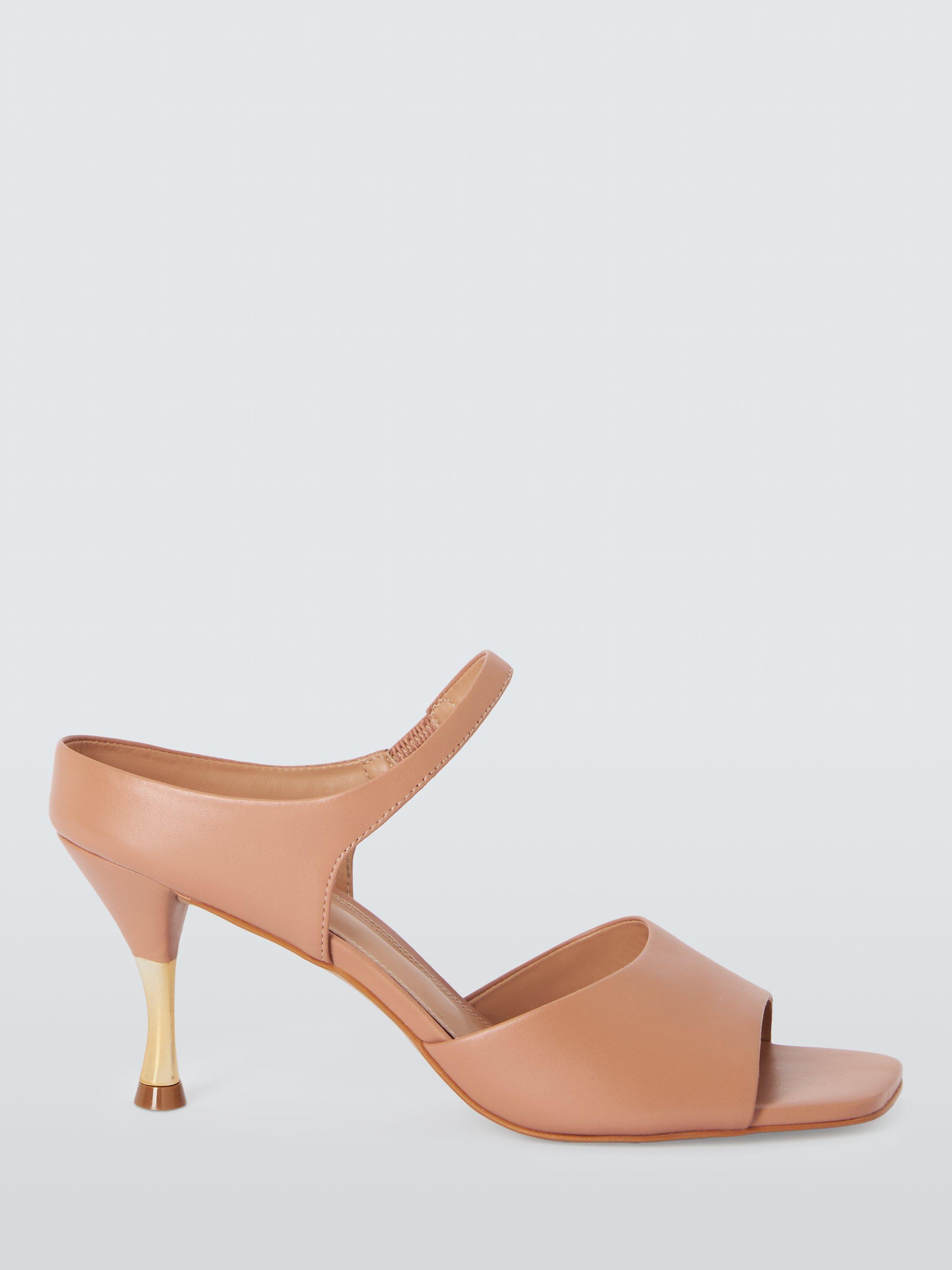 John Lewis Mojo Leather Metal Heel Two Strap Dressy Mule Sandals Beige