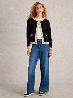 White Stuff Charlotte Organic Cotton Cardigan, Black/Multi, Black/Multi