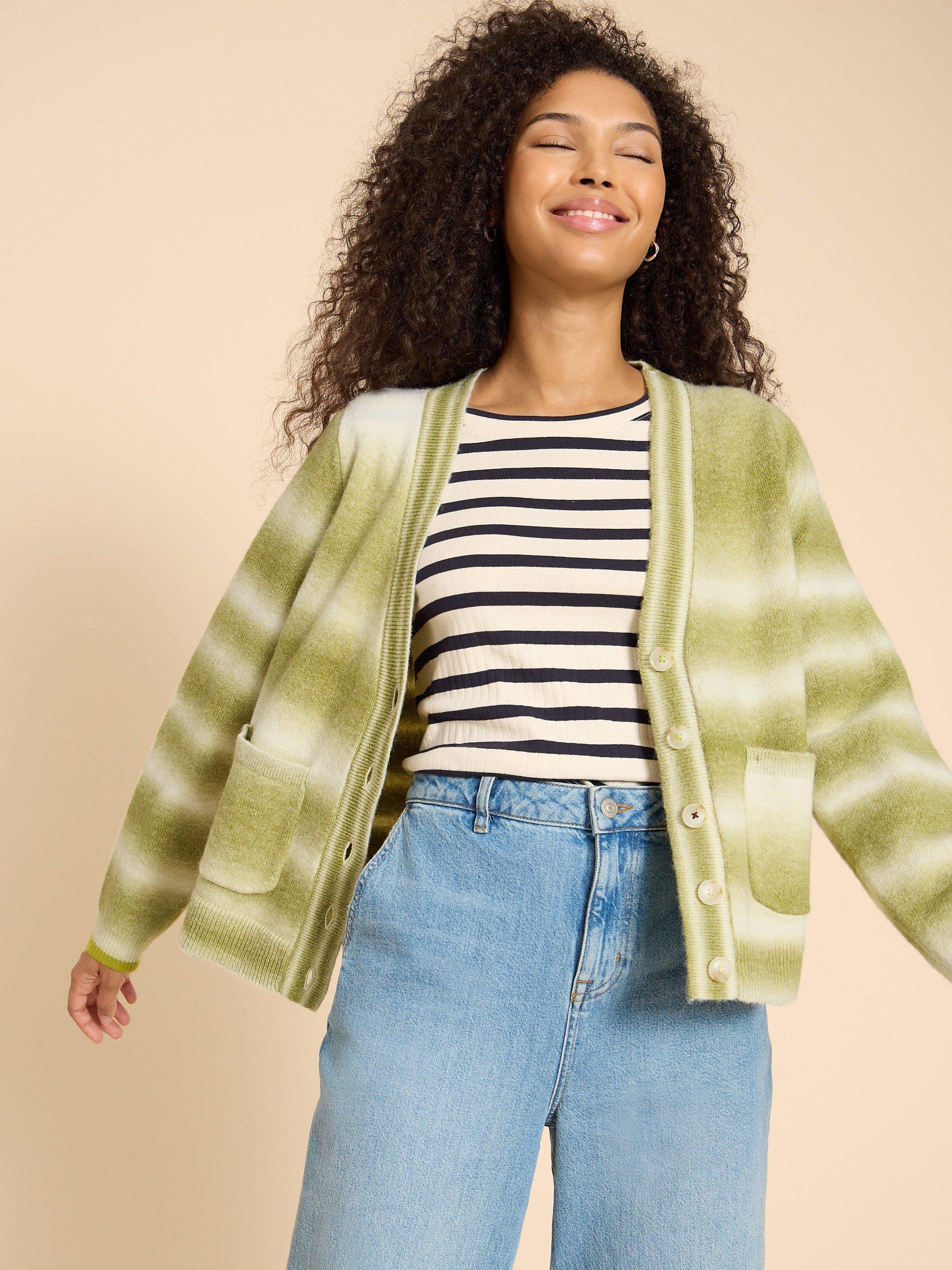 White Stuff Jamie Spacedye Cardigan, Green/Multi