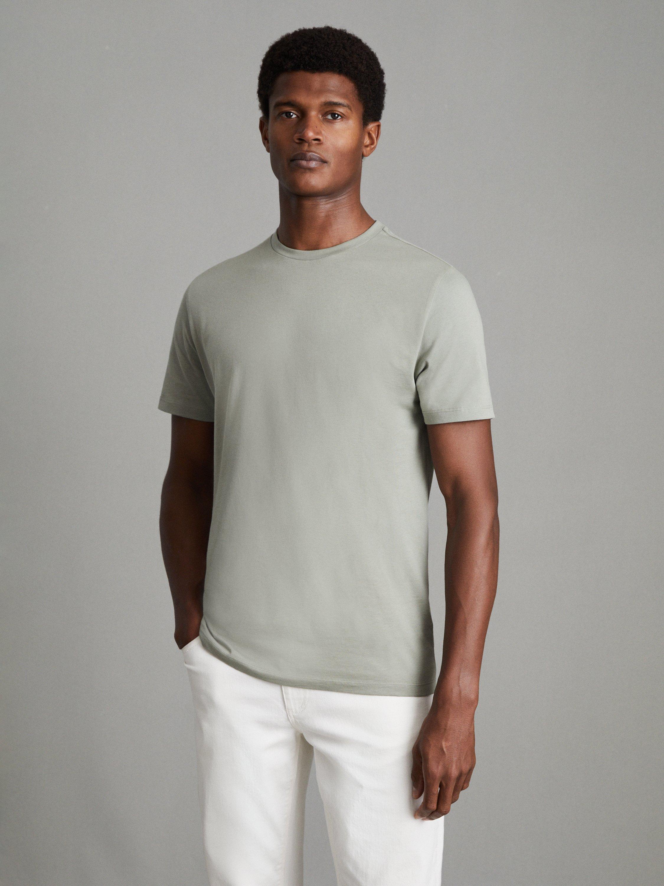 Reiss Bless Cotton Crew Neck T-Shirt, Pistachio