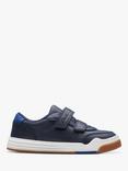 Clarks Kids' Urban Solo Leather Riptape Trainers, Navy