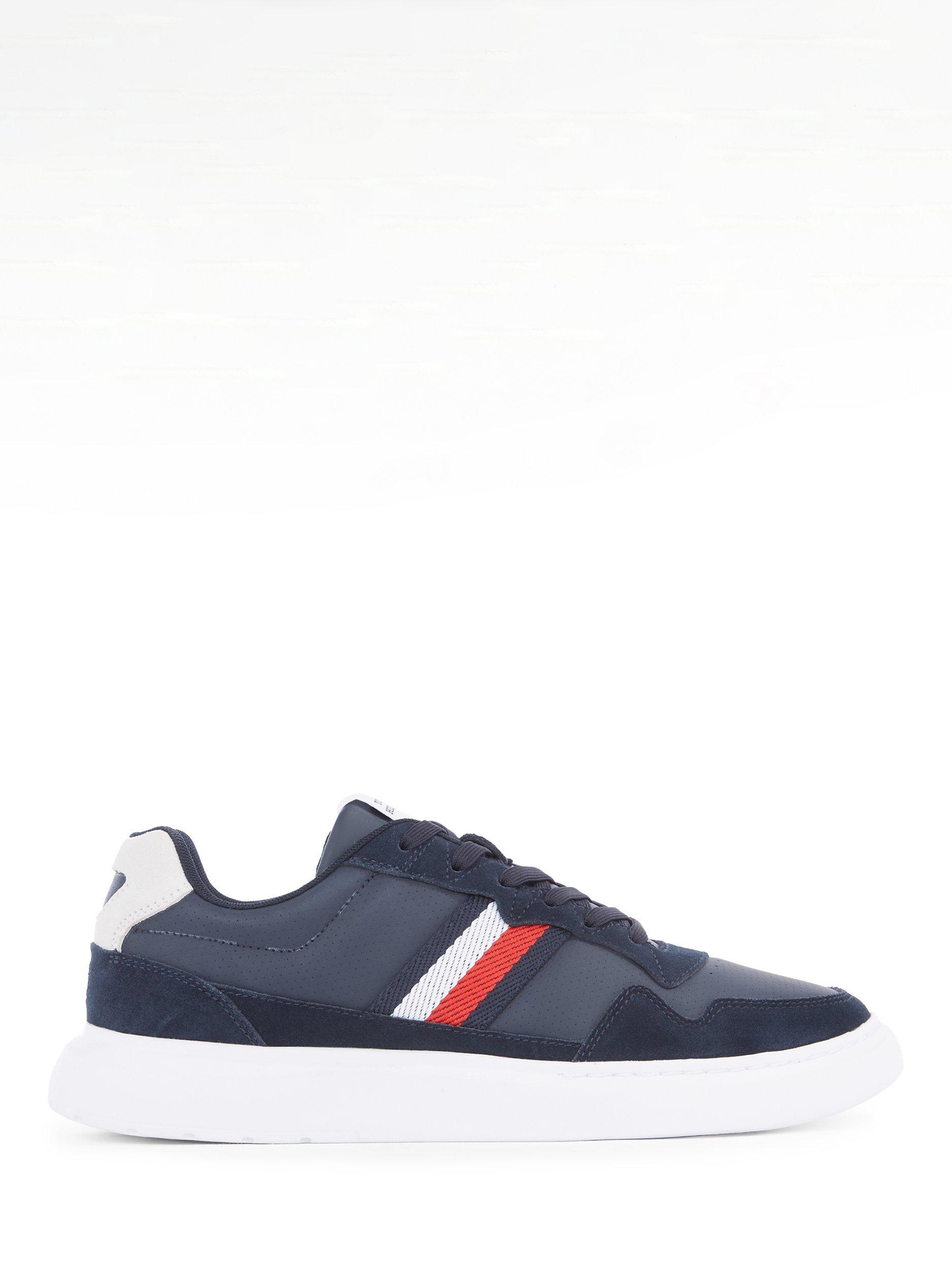Tommy Hilfiger Mix Stripes Leather Blend Trainers, Desert Sky