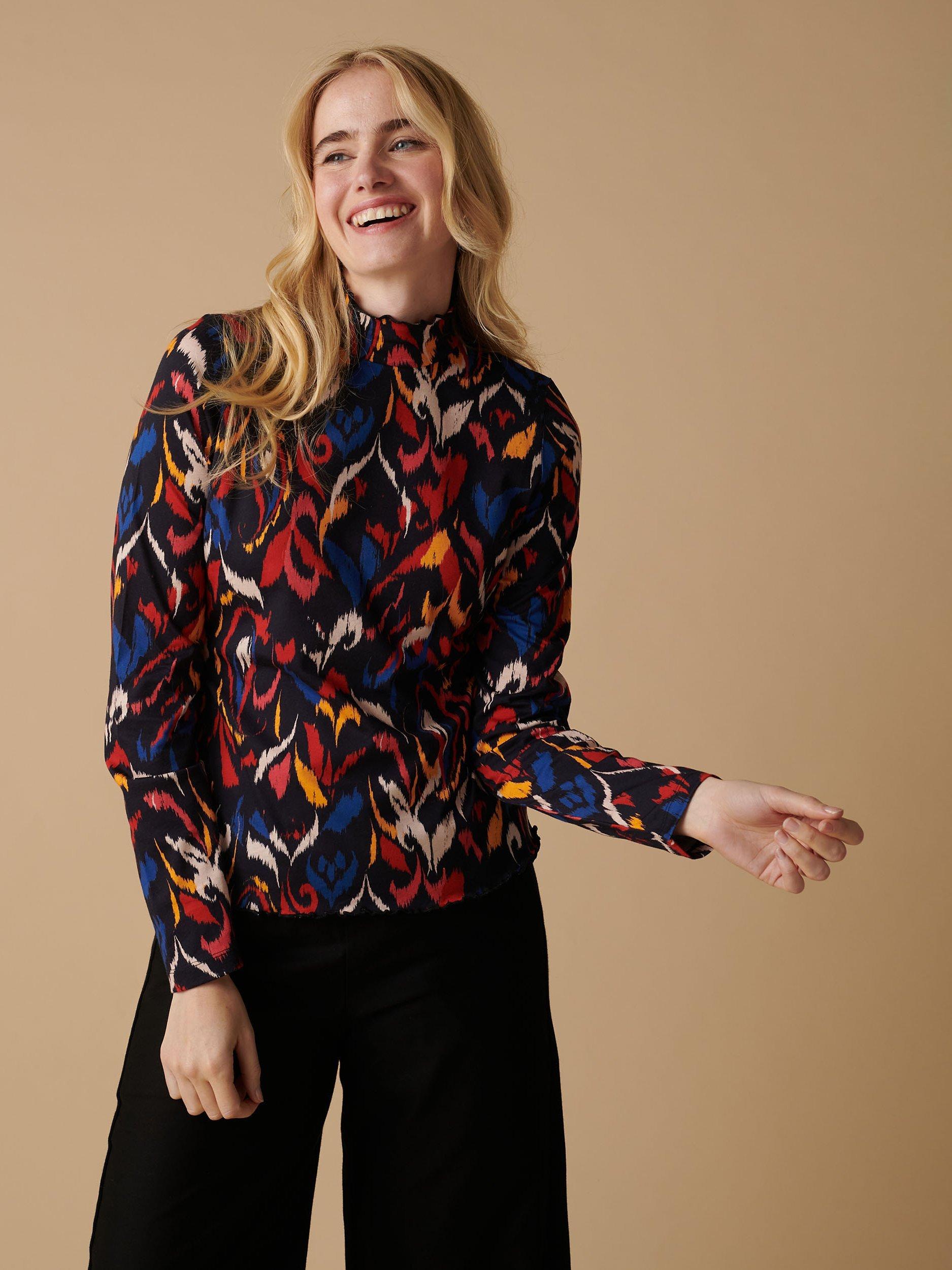 Cape Cove Amy Abstract Print Cotton Jersey Top, Multi