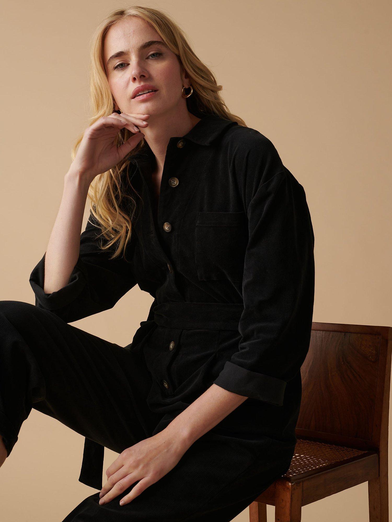 Cape Cove Cari Corduroy Jumpsuit, Black