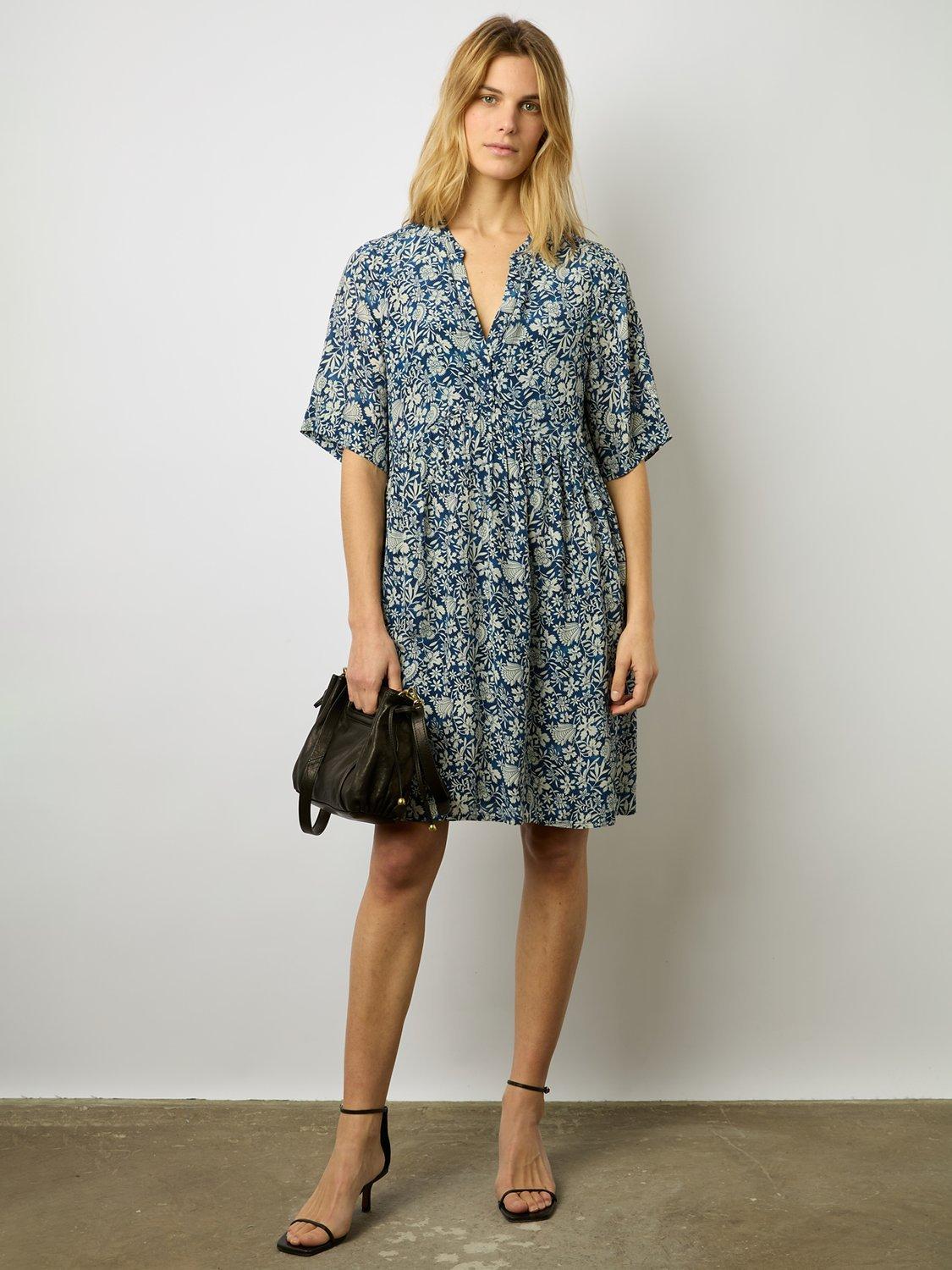Gerard Darel Ellena Floral Print Mini Dress, Indigo