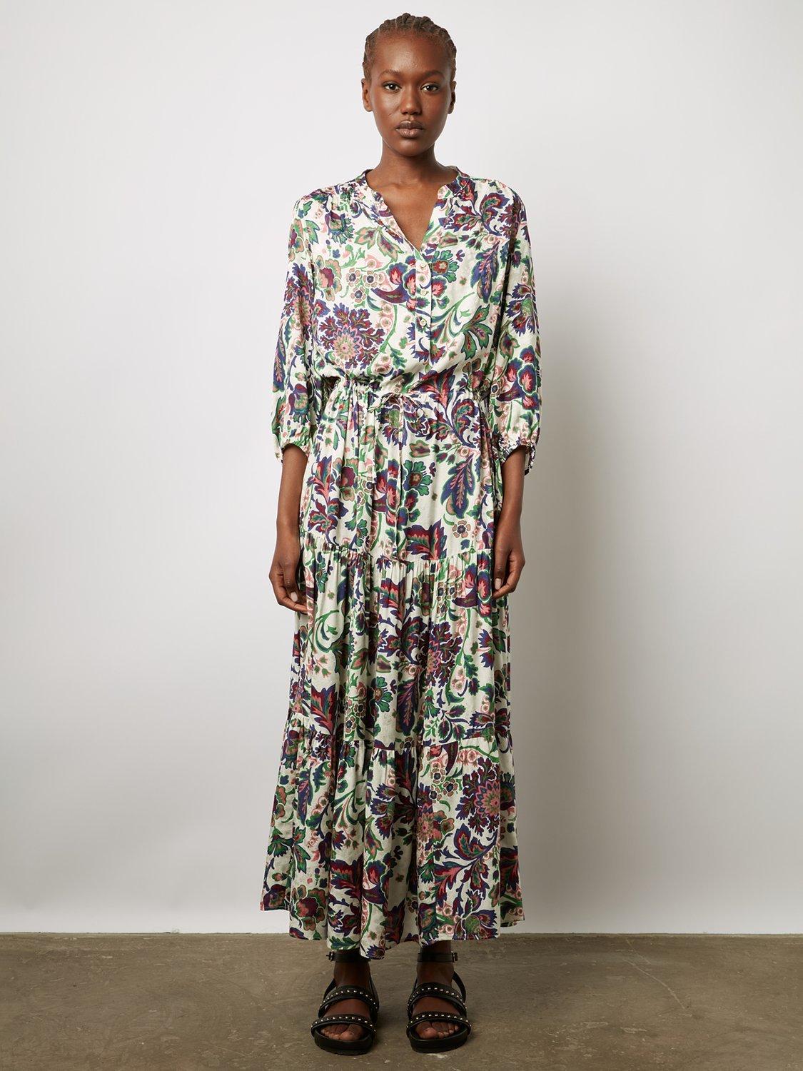 Gerard Darel Elycia Botanical Print Maxi Dress Ecru Multi