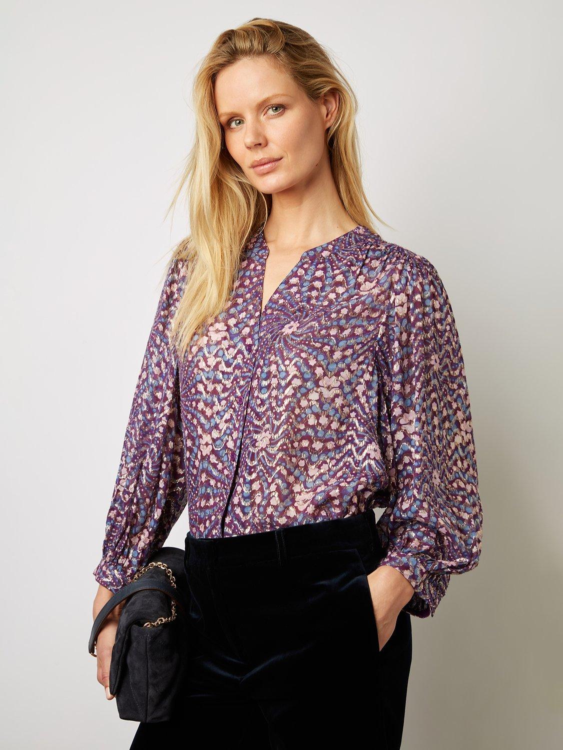 Gerard Darel Akris Metallic Print Blouse, Purple/Multi
