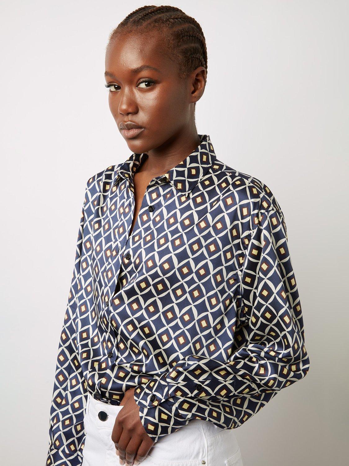 Gerard Darel Anae Geometric Print Blouse, Ink/Multi
