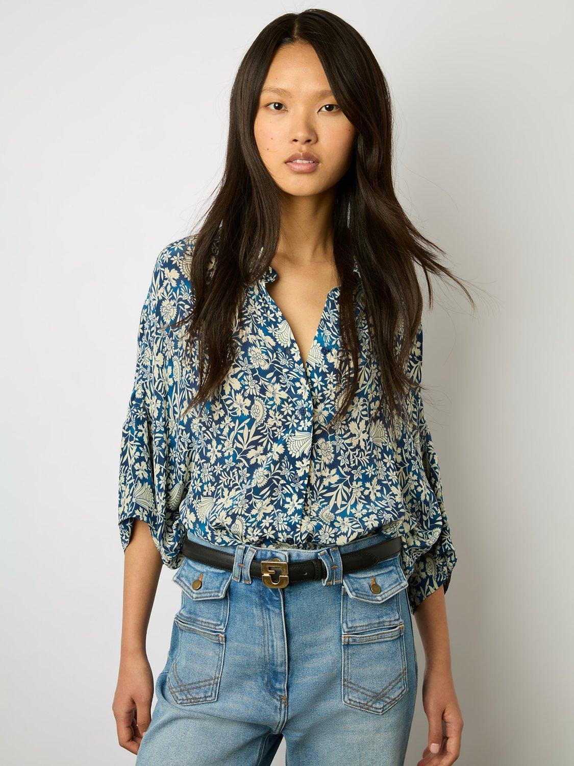 Gerard Darel Ashe Relaxed Fit Floral Shirt, Indigo