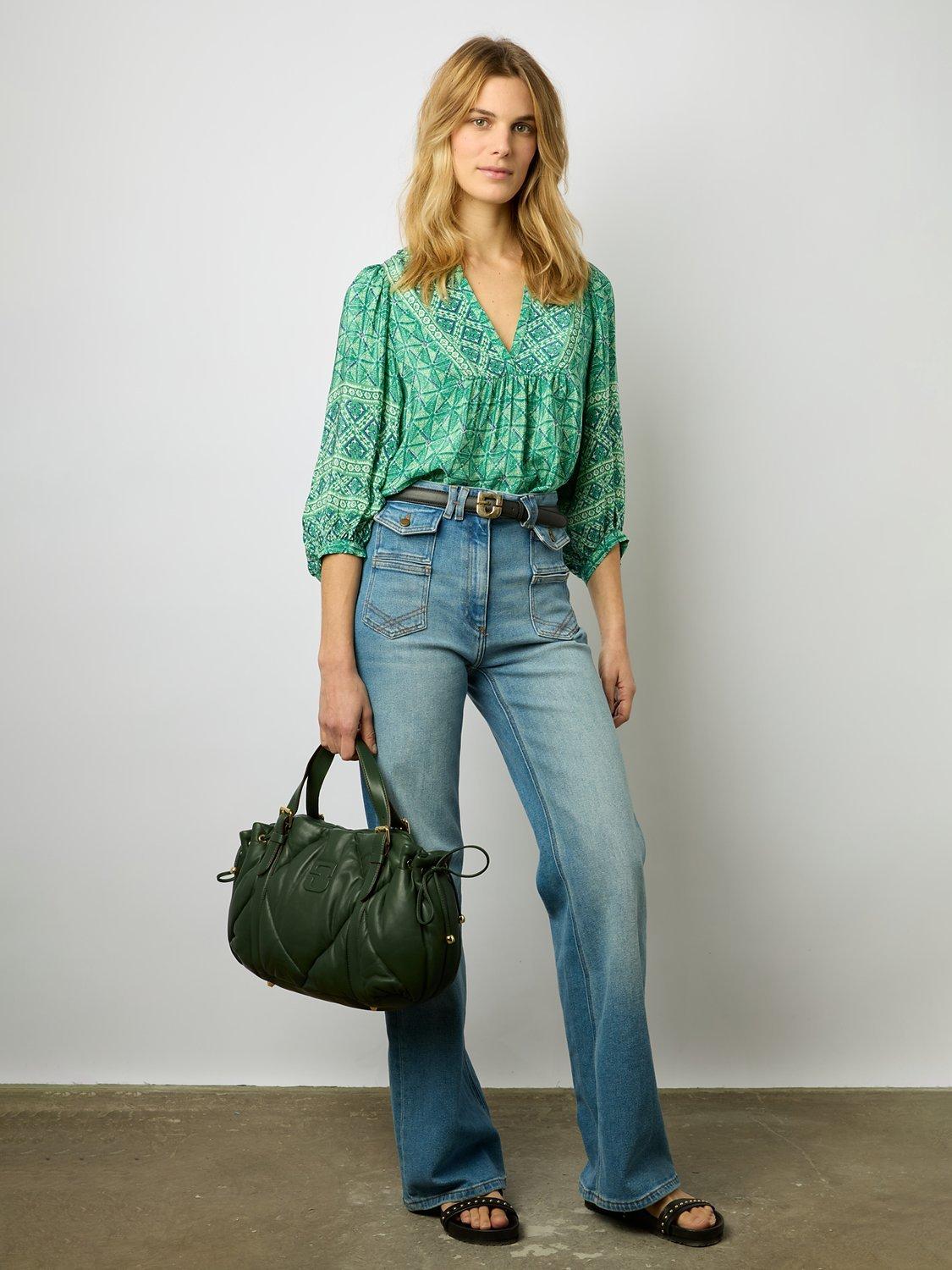 Gerard Darel Arlen Geometric Print Blouse, Emerald