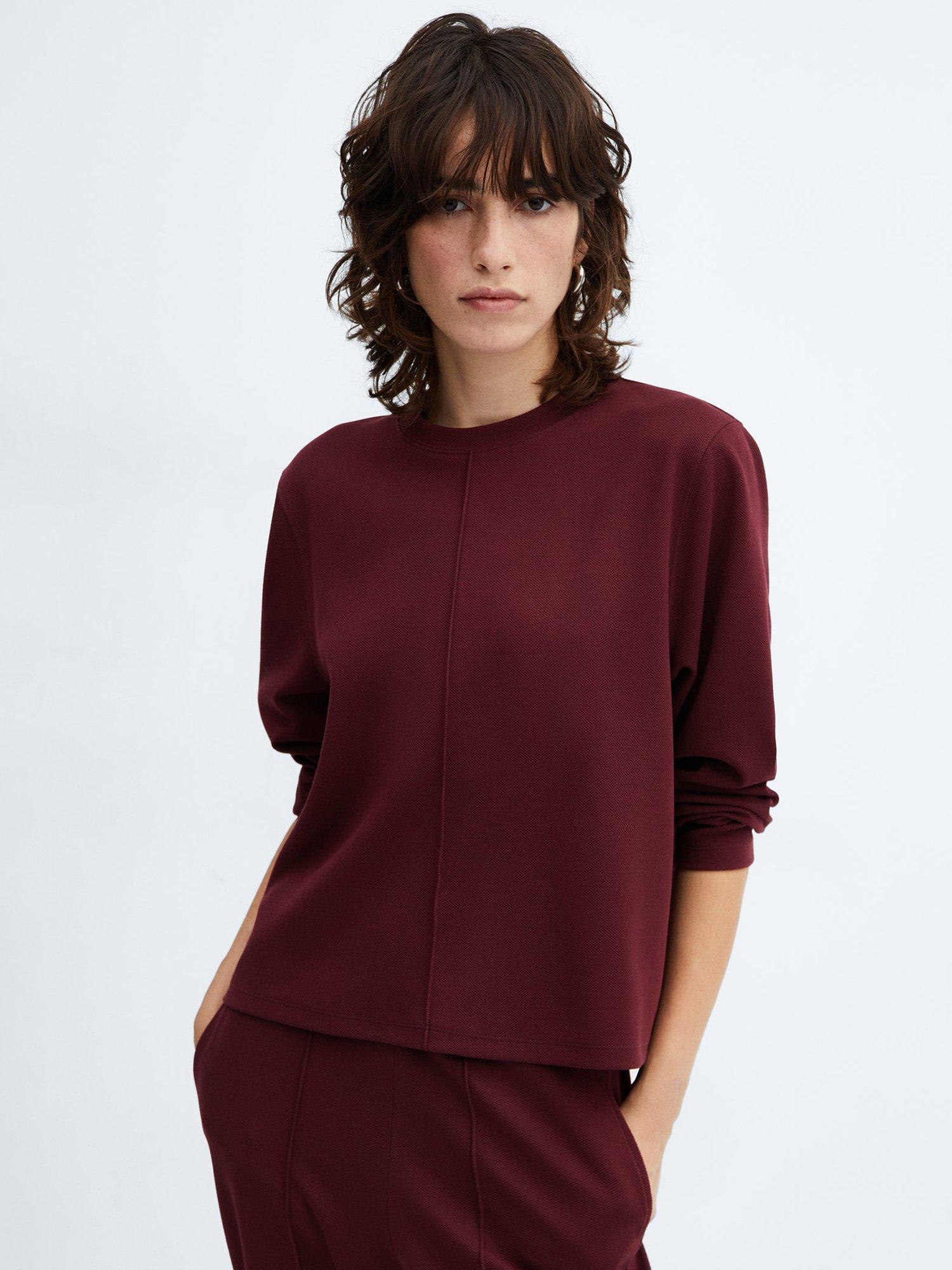 Mango Pique Long Sleeve Jumper, Dark Red