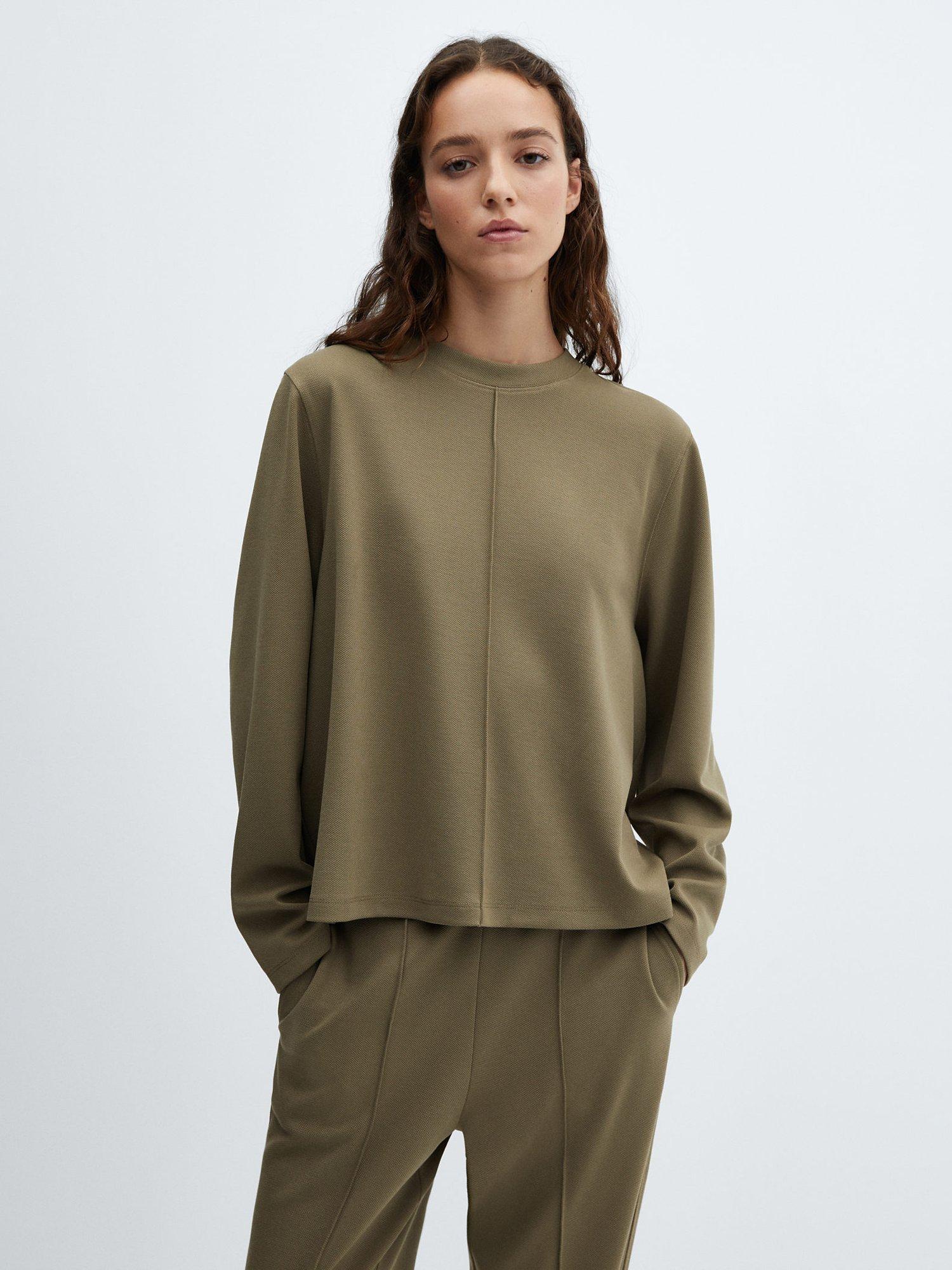 Mango Pique Long Sleeve Jumper, Khaki