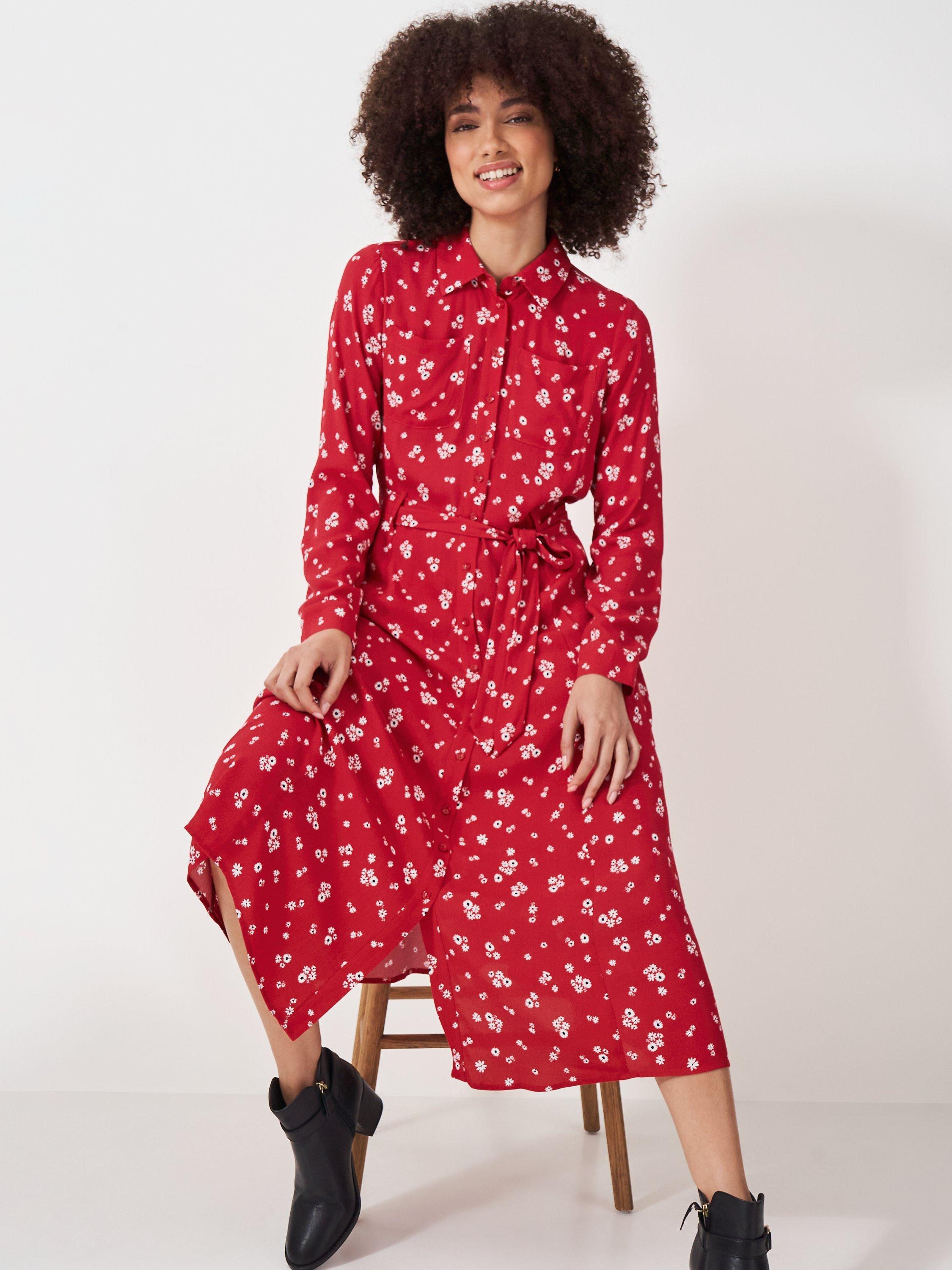 Crew Clothing Sienna Tie Waist Shirt Dress, Red Wine