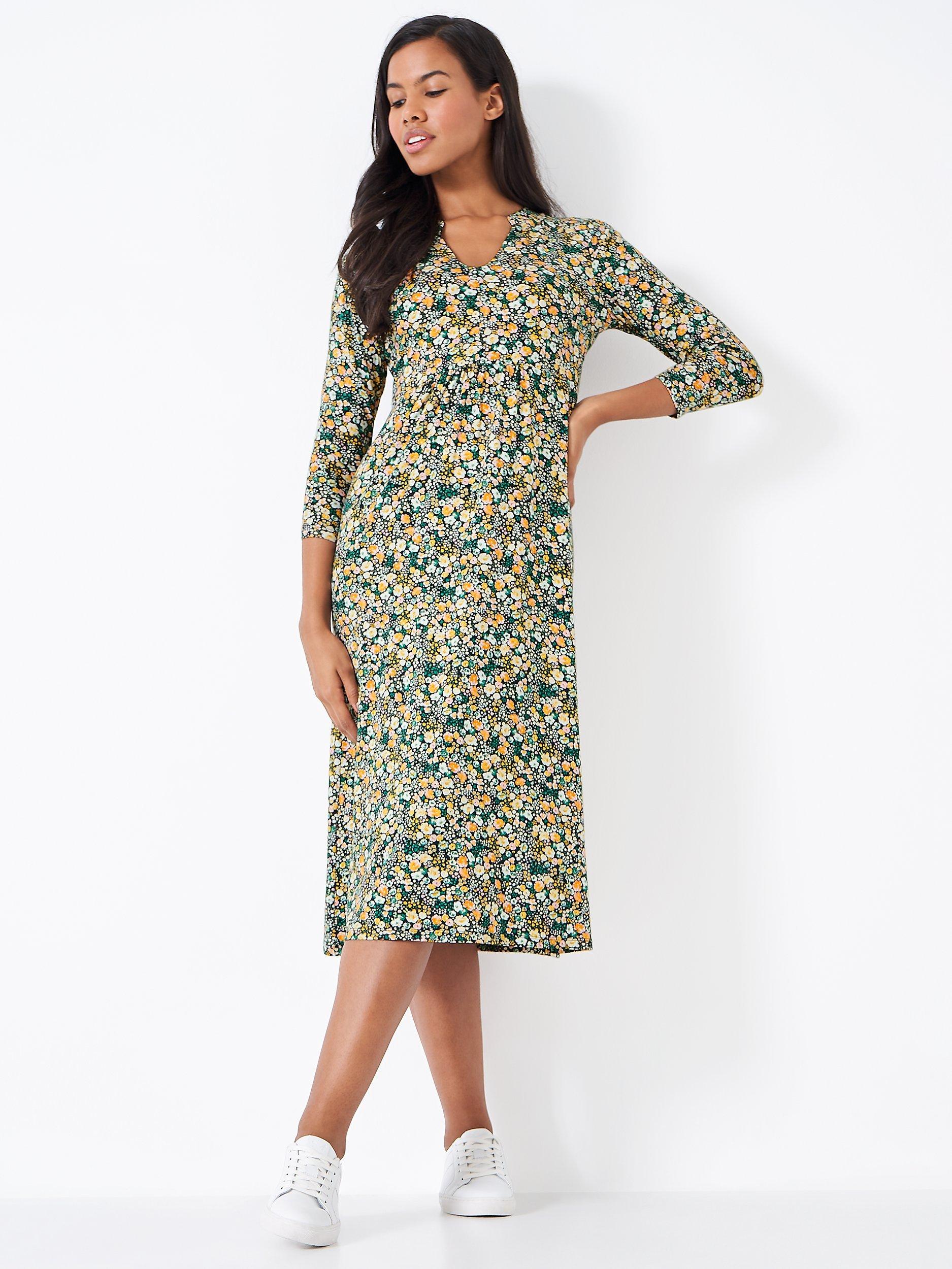 Crew Clothing Emi Floral Print Jersey Midi Dress, Multi