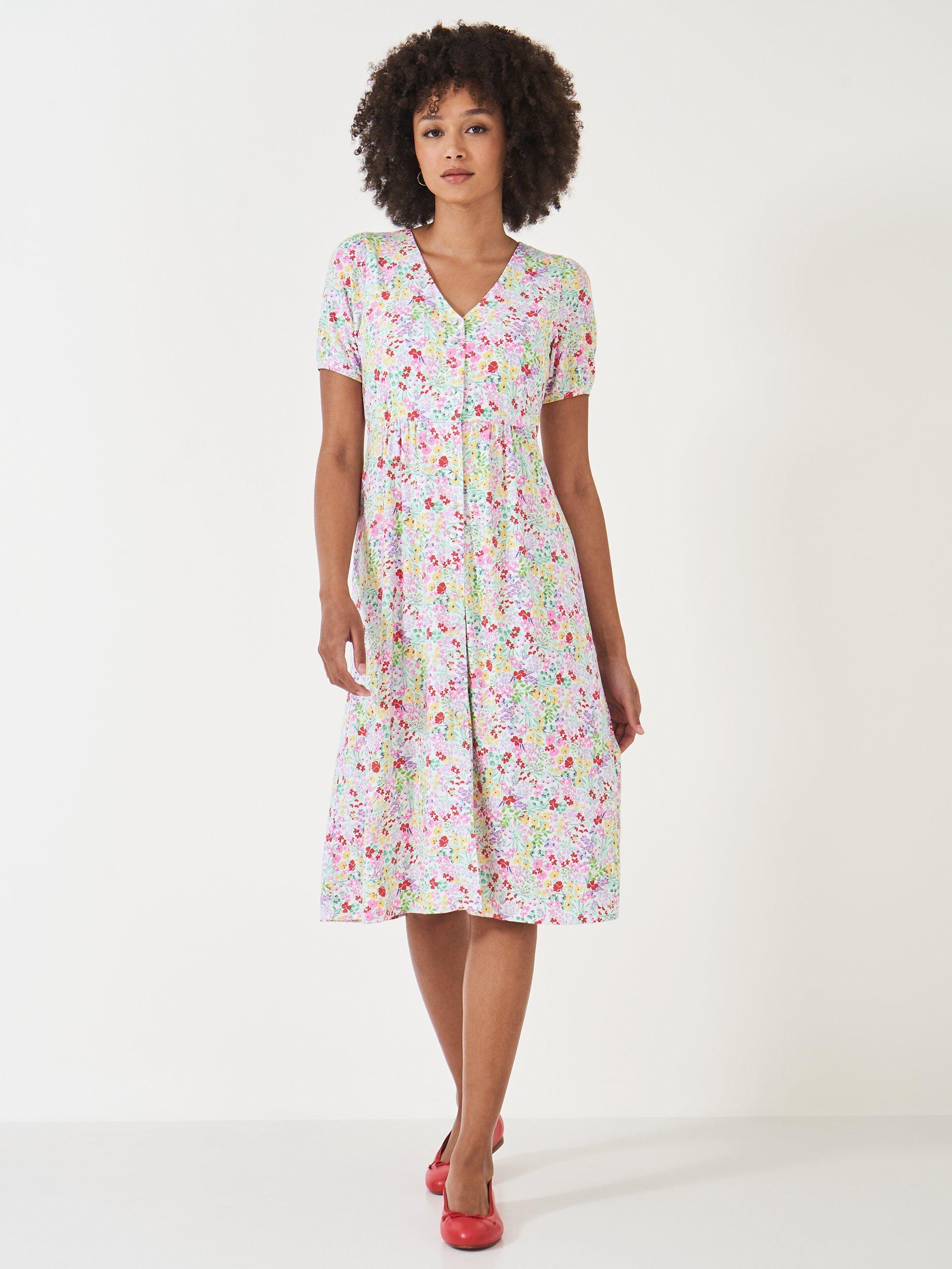 Crew Clothing Kiki Short Sleeve Jersey Knee Length Dress, Multi