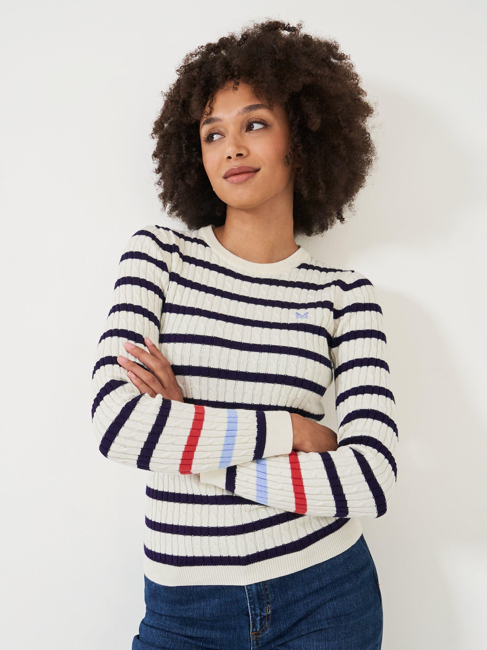 Crew Clothing Heritage Crew Neck Cable Knit Jumper, White