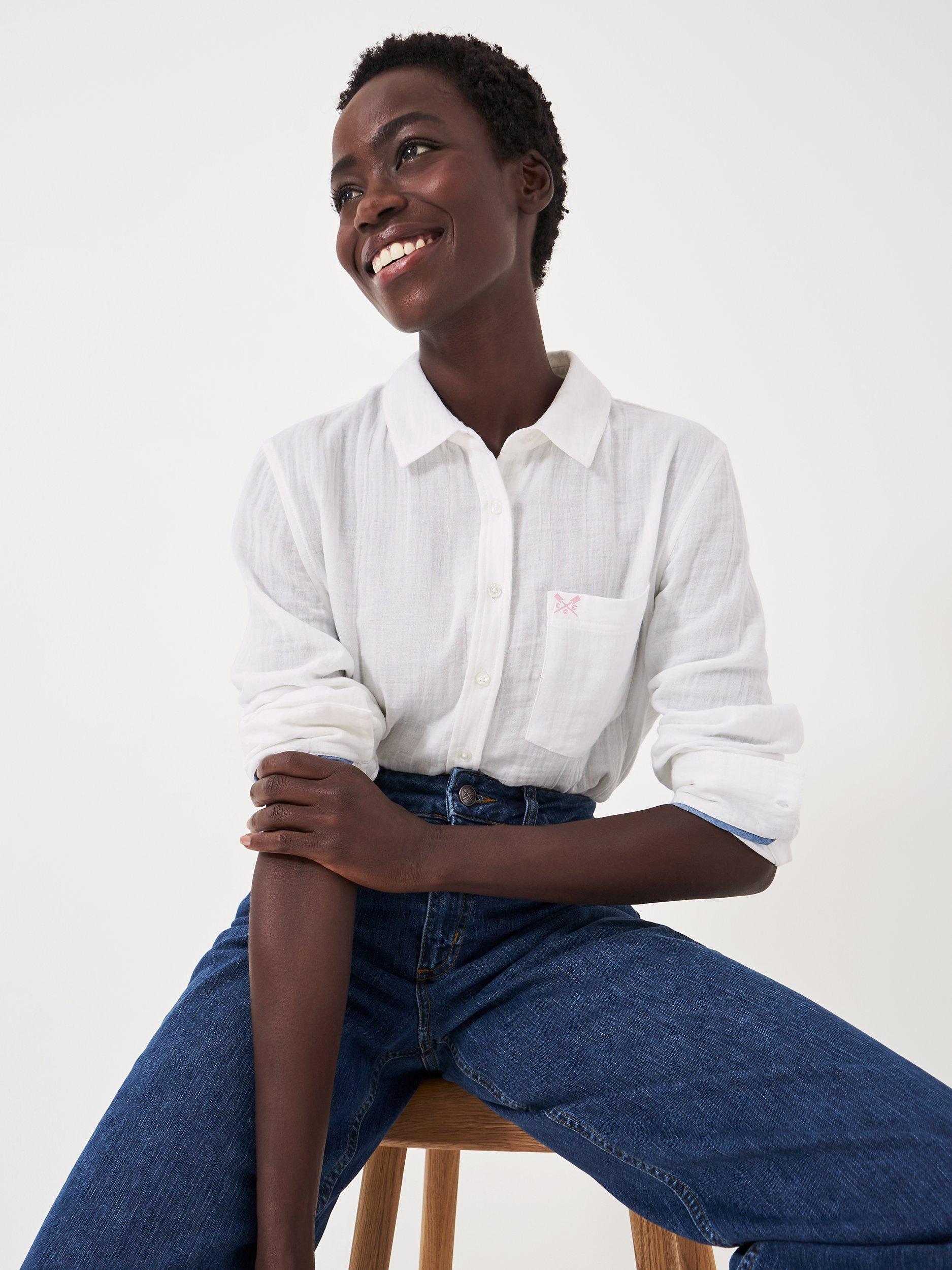 Product image 1 of 4, which shows Crew Clothing Harlie Cotton Relaxed Shirt, White, 8