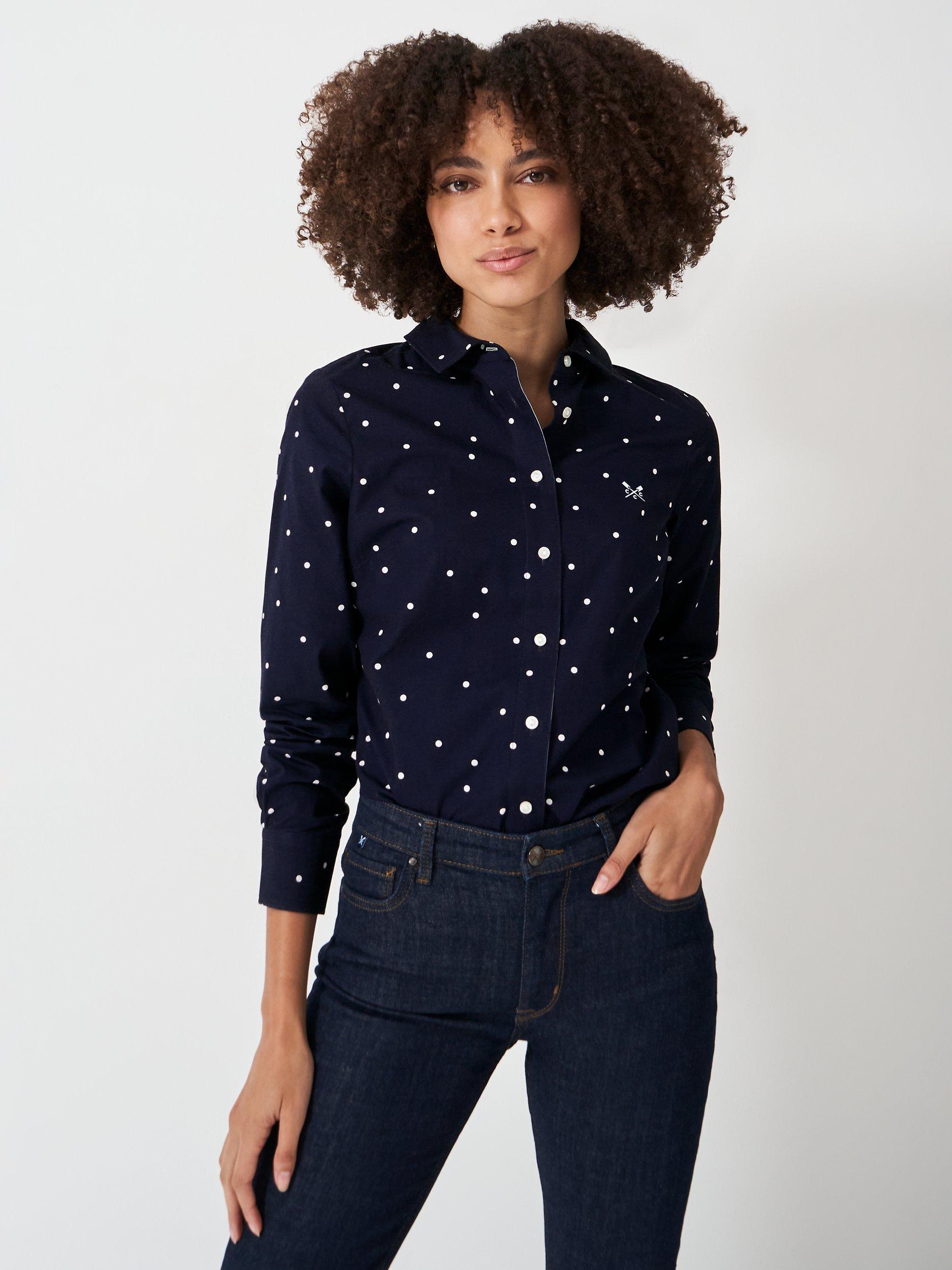 Crew Clothing Lulworth Spot Tailored Shirt, Navy Blue
