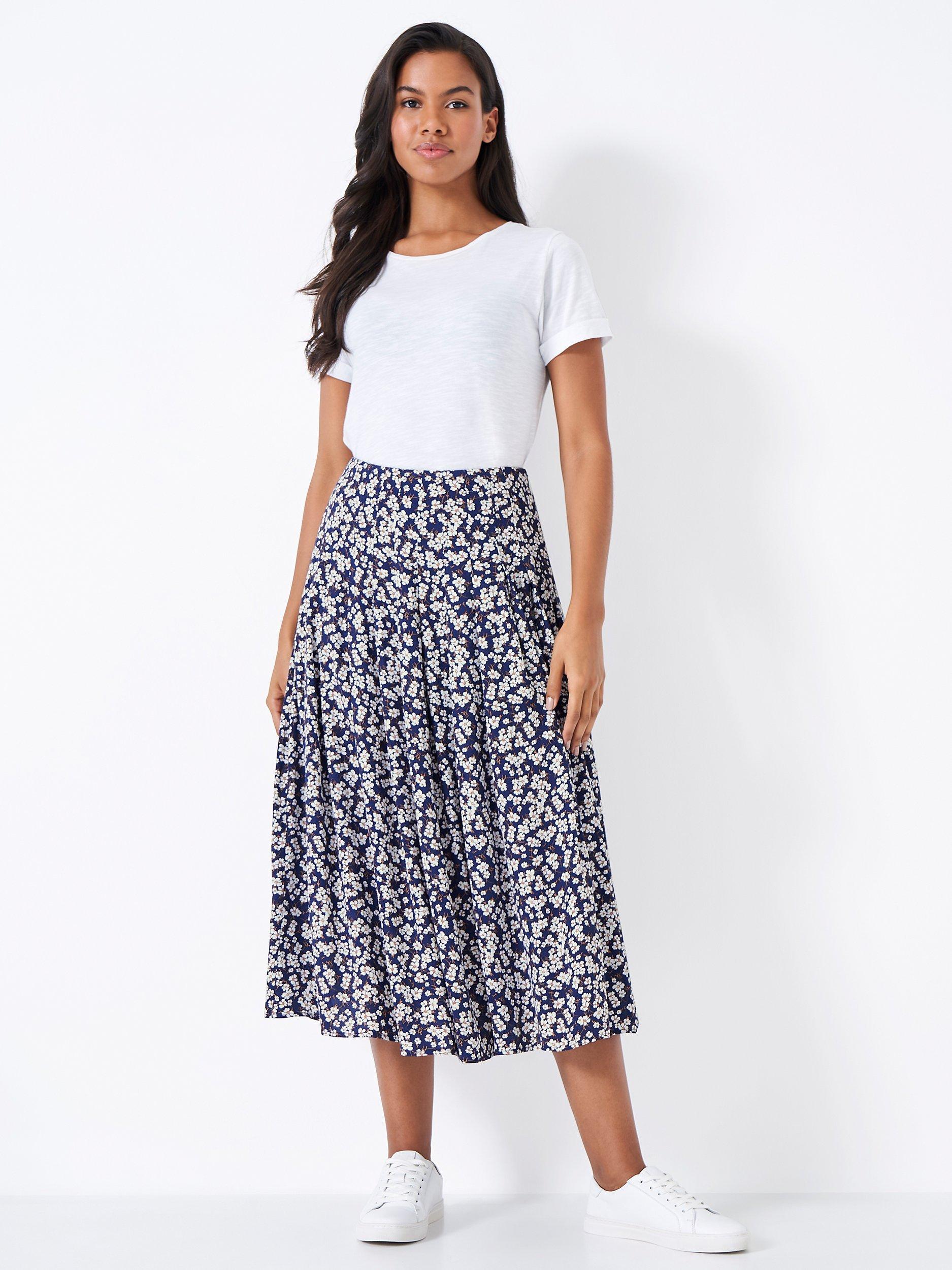 Crew Clothing Floral Printed Tiered Midi Skirt Navy Multi