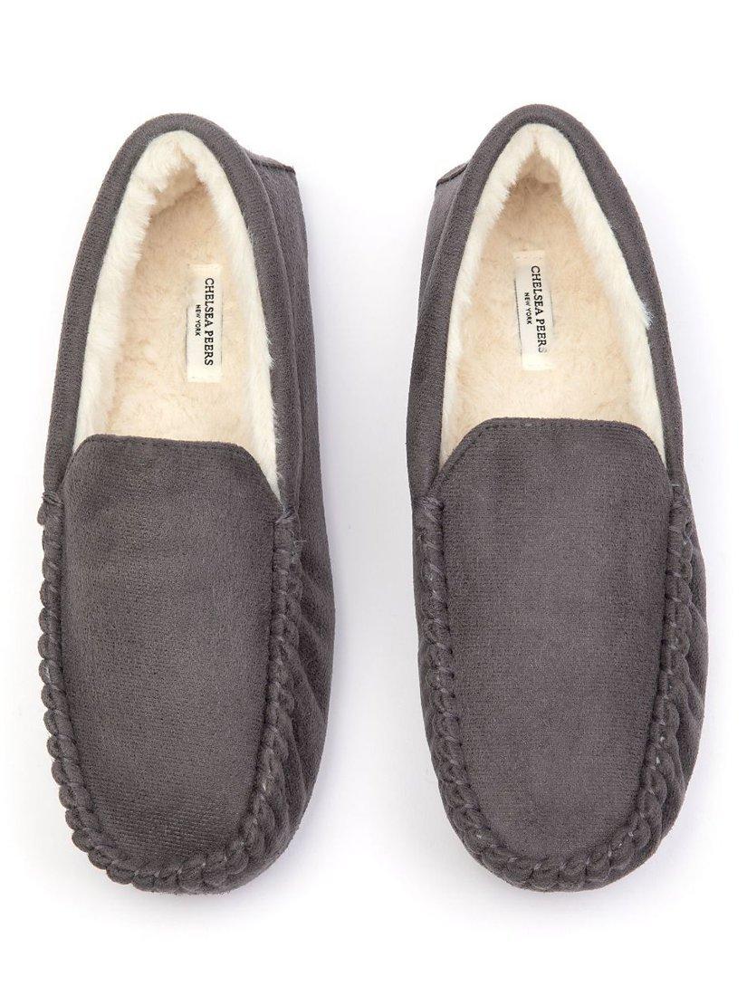 Chelsea Peers Suedette Moccasin Slippers, Grey