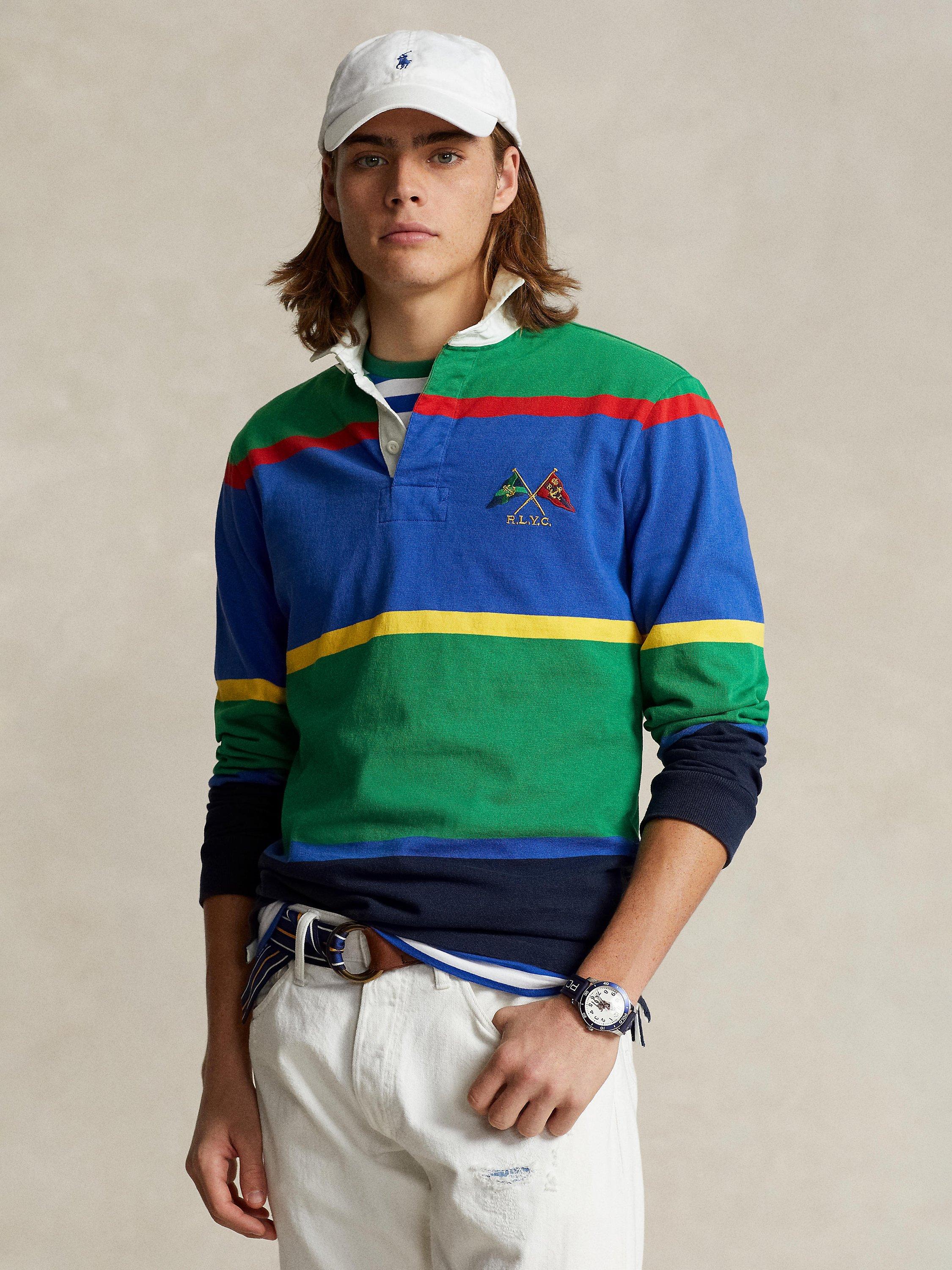 Ralph Lauren Classic Fit Striped Rugby Shirt, Hillside Green/Multi
