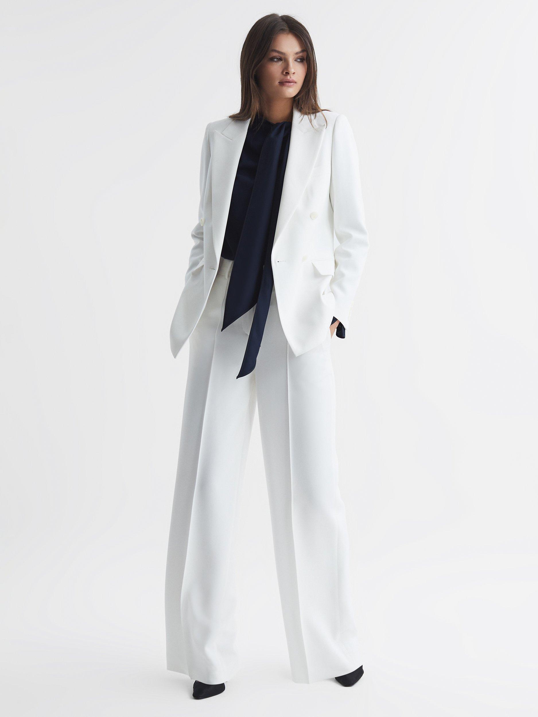 Reiss Petite Sienna Double Breasted Crepe Blazer, White, 6