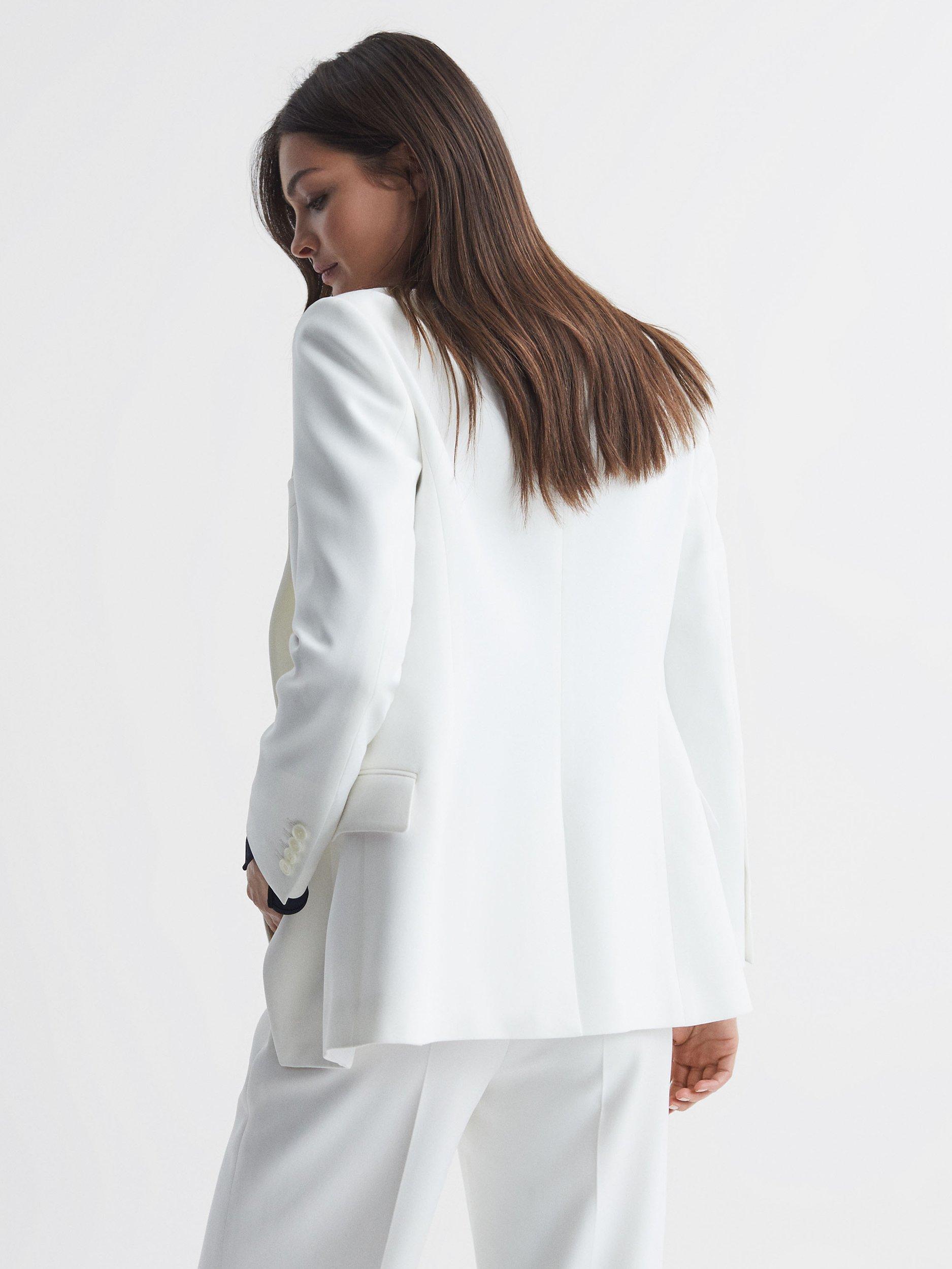 Reiss Petite Sienna Double Breasted Crepe Blazer, White, 6